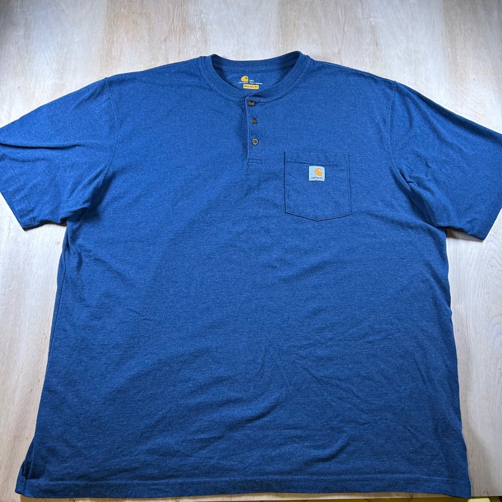 Carhartt Mens 3XL Blue Henley Pocket T-Shirt Original Fit Short Sleeve K84 413